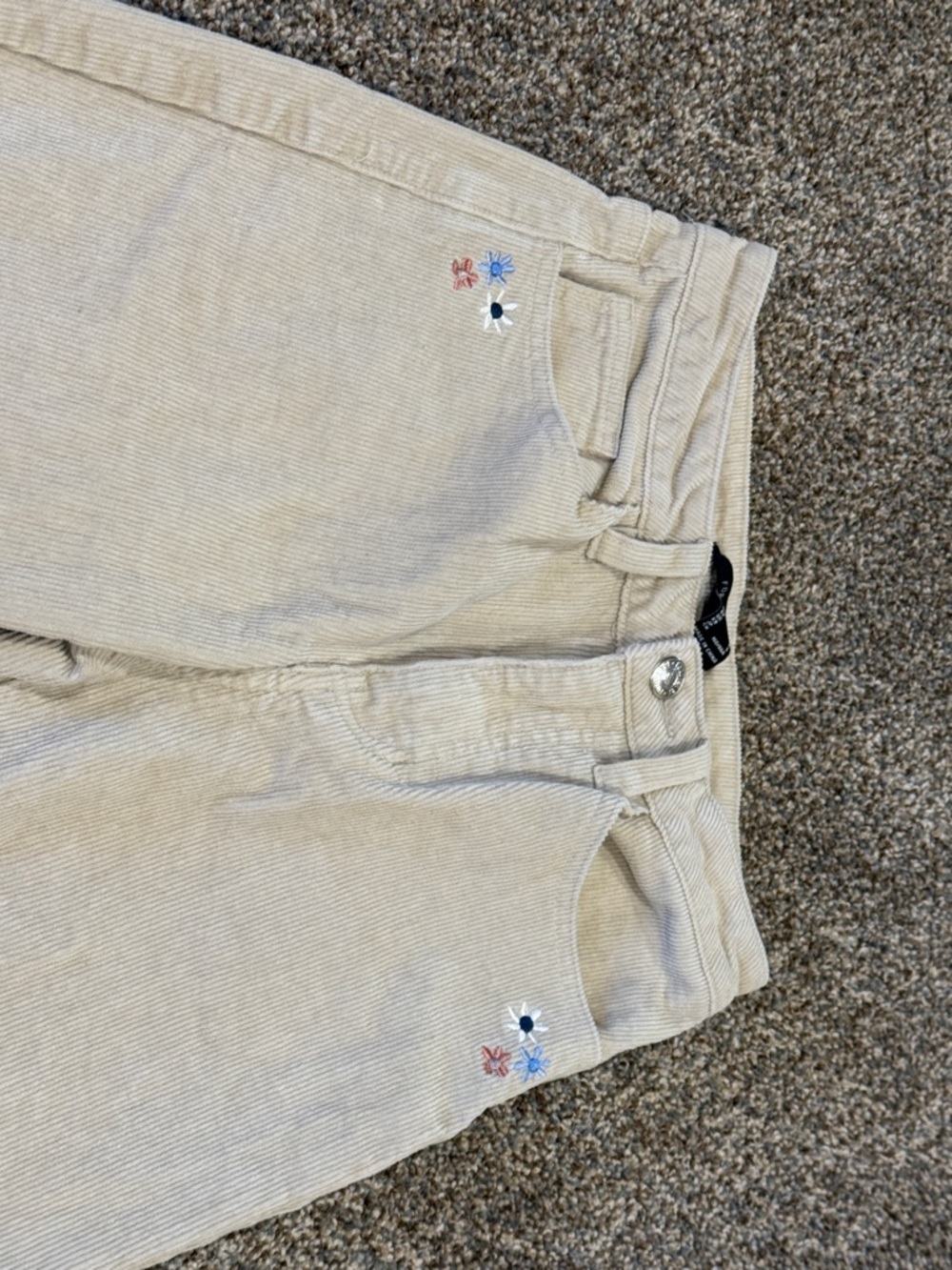 Forever 21 Cream Corduroy High-Rise Pants Flare Leg Embroidered Flowers Size S - Picture 6 of 11